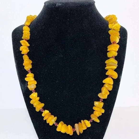 Jewelry - Vintage Baltic Butterscotch Amber with Red Glass Beads Necklace